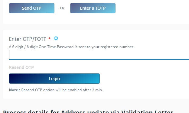Address Validation Letter Login OTP